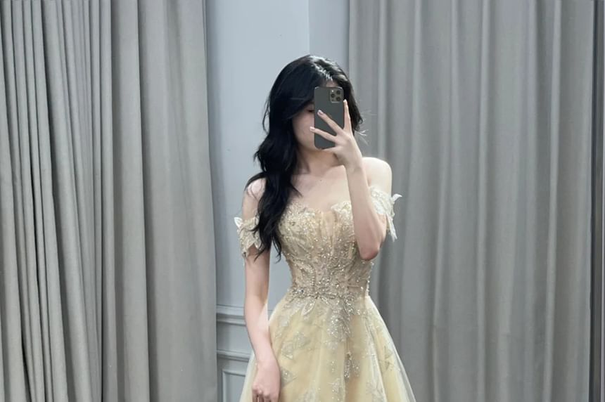 Sequin Evening Gown Off-Shoulder A-Line