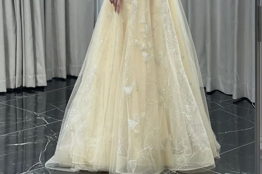 Sequin Evening Gown Off-Shoulder A-Line