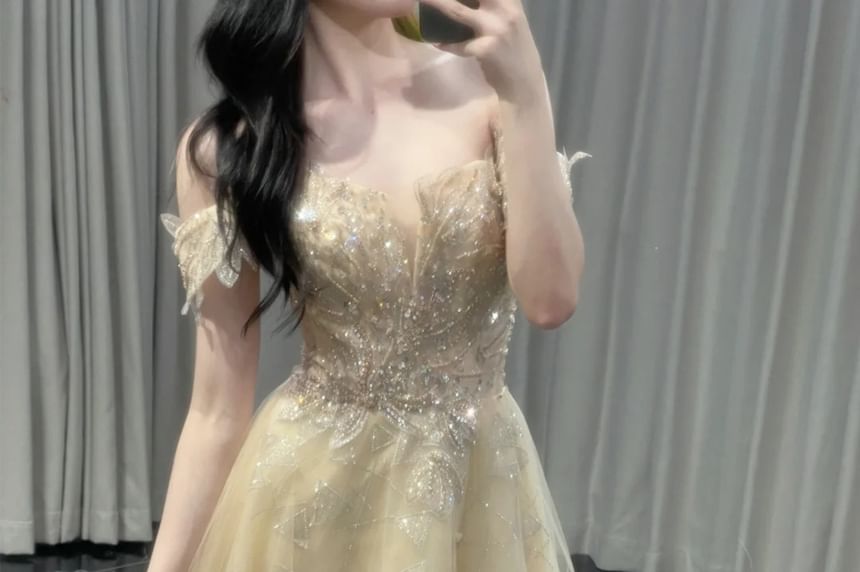 Sequin Evening Gown Off-Shoulder A-Line