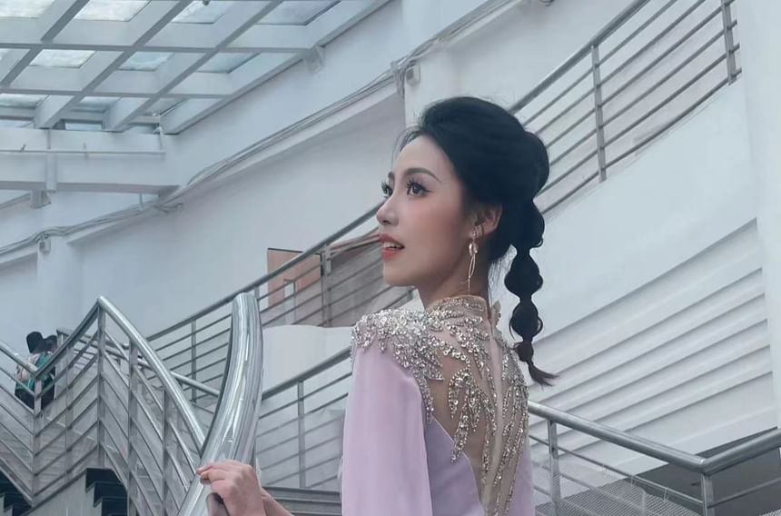 Cape-Sleeve Sequin Panel A-Line Evening Gown