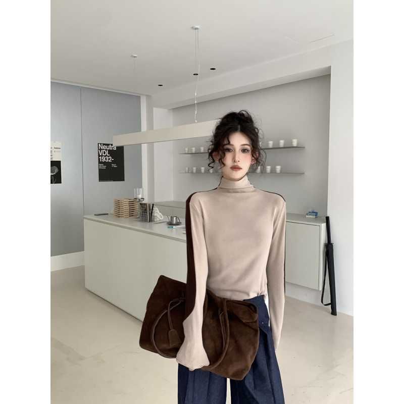 Turtleneck Long Sleeve Two Tone Slim Tee
