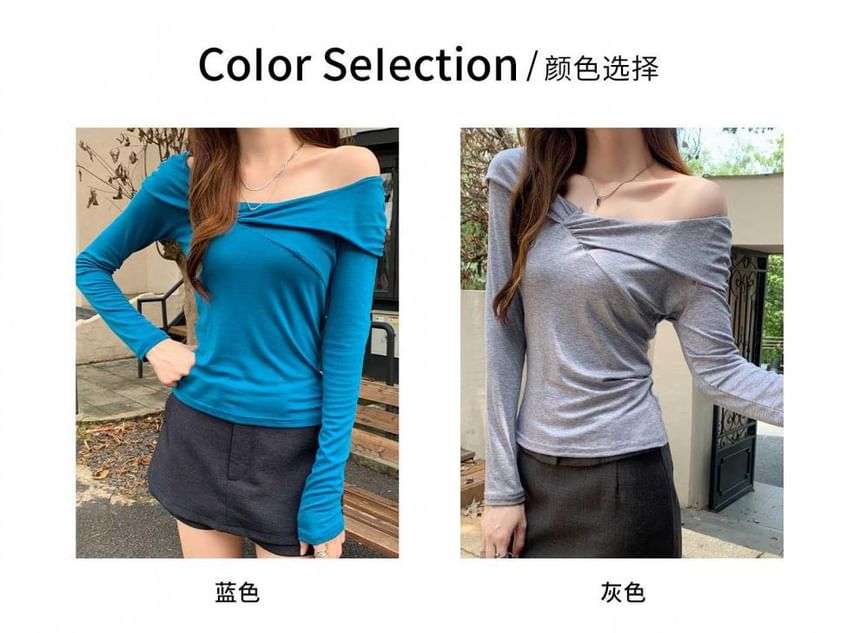 Off-Shoulder Long Sleeve Slim Fit Tee