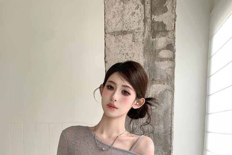 Crop Camisole & Off-Shoulder Mesh Top Set