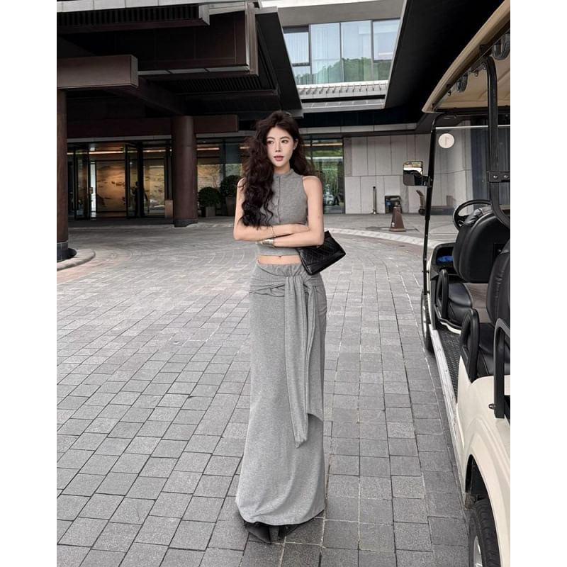 Mock Neck Half Button Crop Tank & Mermaid Skirt