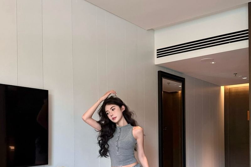 Mock Neck Half Button Crop Tank & Mermaid Skirt