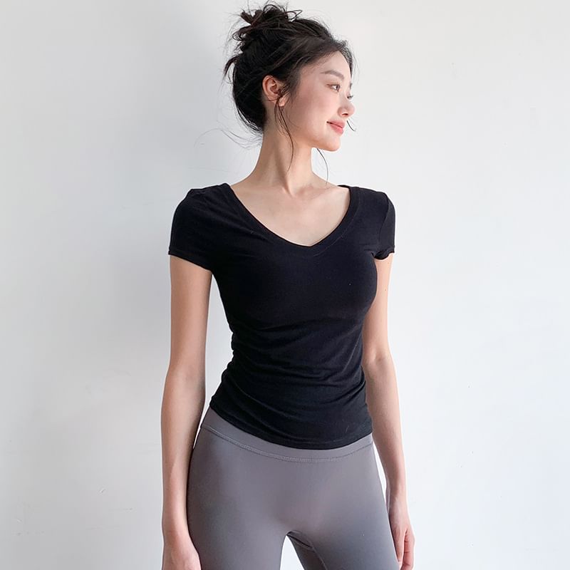 Short Sleeve V-Neck Plain T-Shirt