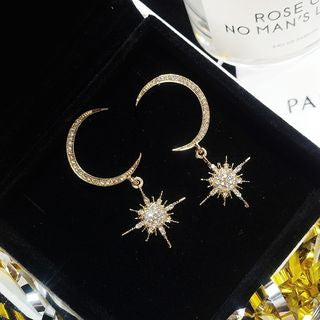 Drop and Moon Star Earring Rhinestone
