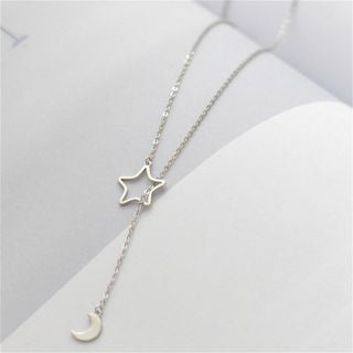 925 Necklace Silver Pendant Star Moon Sterling and