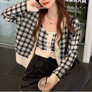 Camisole Plaid Top Cardigan /