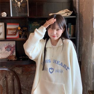 Collar Letter Oversized Sweatshirt Embroidered