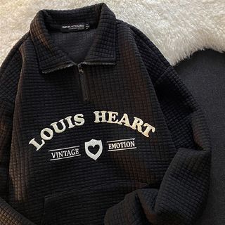 Collar Letter Oversized Sweatshirt Embroidered