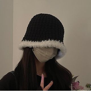 Fluffy Knit Trim Hat Cloche
