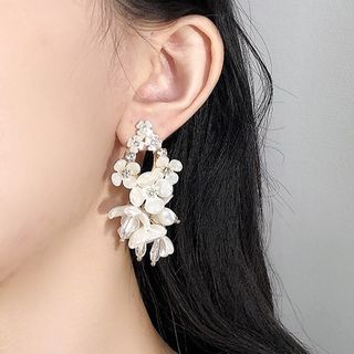 Earring Pearl Floral Fringed Faux Alloy