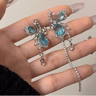 Faux Gemstone Cuff Asymmetrical Butterfly Earring Alloy