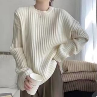 Crew Sweater Ribbed Plain Neck