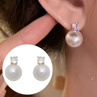 Pearl Stud Earring Rhinestone Alloy Faux