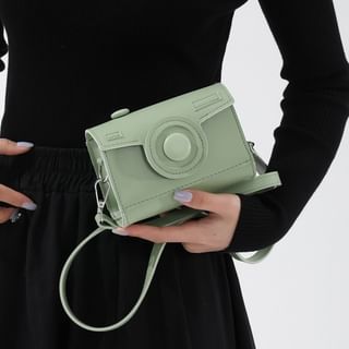 Faux Leather Bag Flap Camera Crossbody
