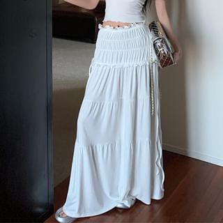 Rise Plain Shoulder Twist / Off Ruched Midi Top Skirt A-Line