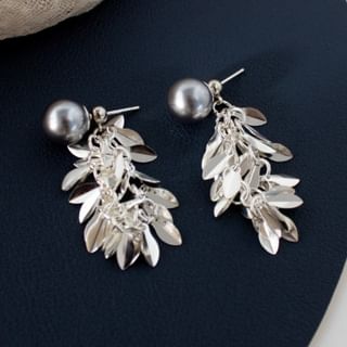 Leaf Earring Alloy Faux Chandelier Pearl