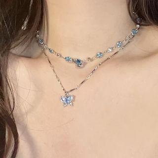 Alloy + Necklace Choker Faux Butterfly Set: Pendant Crystal