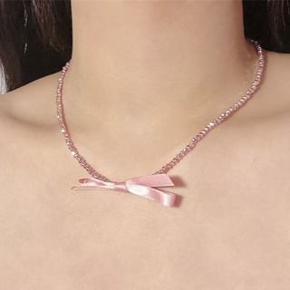 Bow Necklace Pendant Beaded With