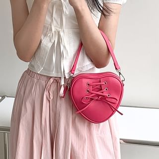 Leather Strap Shaped Faux Heart Bag Chain Crossbody Lace-Up