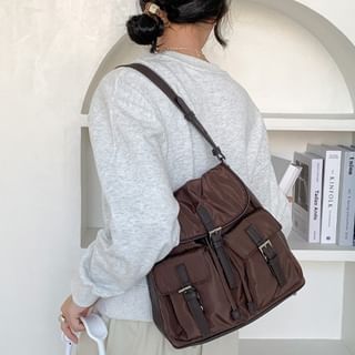 Tote Plain Nylon Buckled Flap Bag