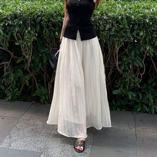 High Button Neck Square / Plain A-Line Rise Maxi Top Skirt Tank