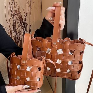 Leather Cutout Faux Crossbody Bag