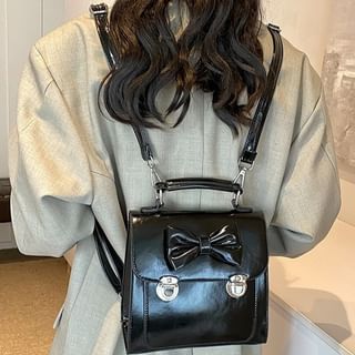 Backpack Leather Flap Faux Bow