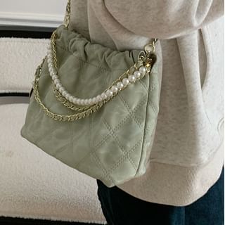 Faux Chain Quilted Crossbody Pearl Bag