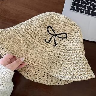 Bow Hat Knit Embroidered Bucket