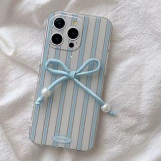 / Adhesive Case Faux Striped Set Decoration Bow Phone Pearl