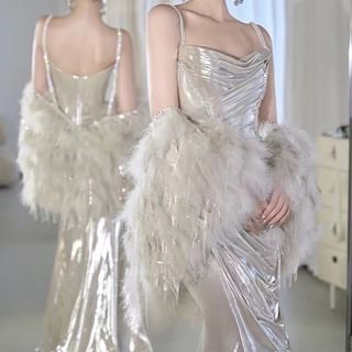 Cowl Gown Strap Spaghetti Plain Evening A-Line Neck