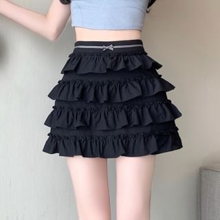 Mini A-Line Skirt Rise Bow High Tiered