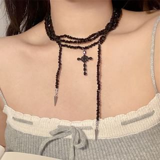 Beaded Cross Necklace Layered