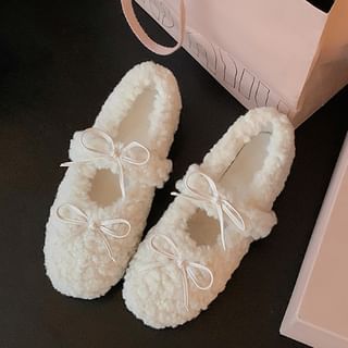 Jane Mary Wedge Bow Fleece Shoes Hidden