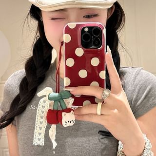 Set / Cherry Dot Polka Charm Phone Case