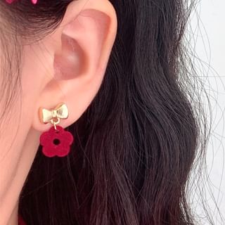 / Earring Drop Floral Bow Clip-On
