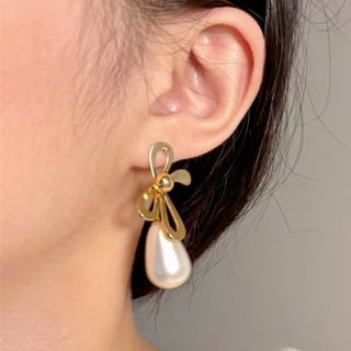 Pearl Earring Drop Bow Faux