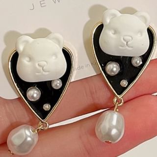 Earring Drop Pearl Alloy Bear Faux
