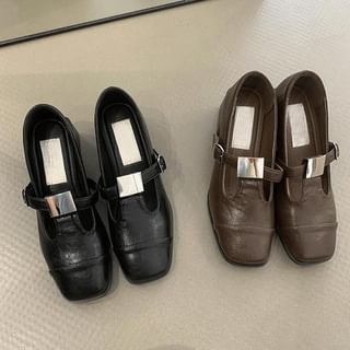 T-Strap Jane Square Mary Leather Chunky Plain Heel Toe Pumps Faux