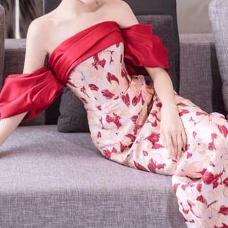 Evening Gown Off-Shoulder Sheath Floral