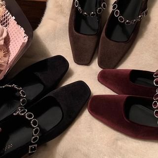 Pumps Heel Mary Rhinestone Low Velvet Jane Accent