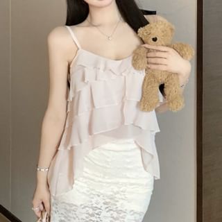 Cami Plain Asymmetrical Ruffle Top