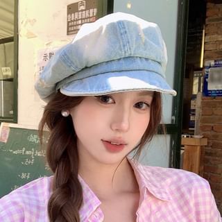 Denim Newsboy Cap Distressed Washed