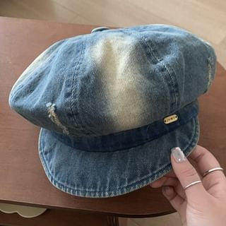 Denim Newsboy Cap Distressed Washed