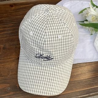 Embroidered Cap Baseball Plaid Lettering