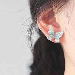 / Butterfly On Rhinestone Clip Stud Earring