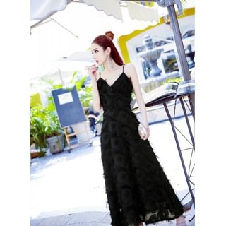 Strap V-Neck Spaghetti Plain Evening Gown A-Line Feather